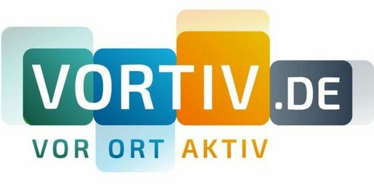 Logo der Plattform VORTIV und grün, blau, orange und schwarz