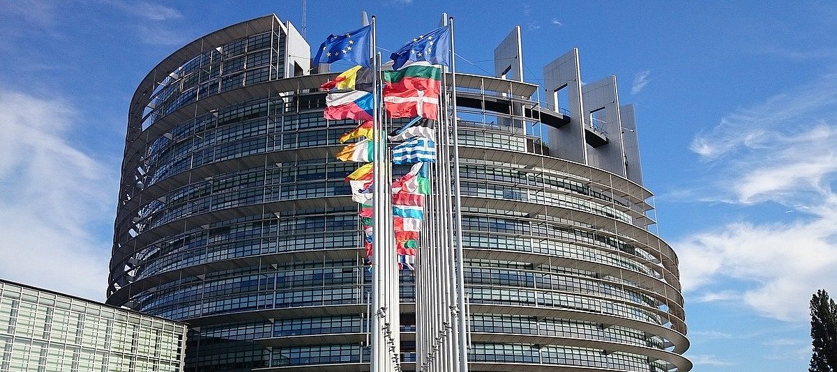 Flaggen der Mitgliedsstaaten vor dem Europäischen Parlament in Straßburg