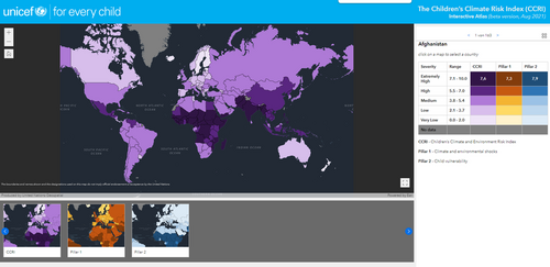 Der Screenshot aus dem interaktiven Atlas zeigt die unterschiedliche Verteilung der Risiken auf die Staaten der Erde.