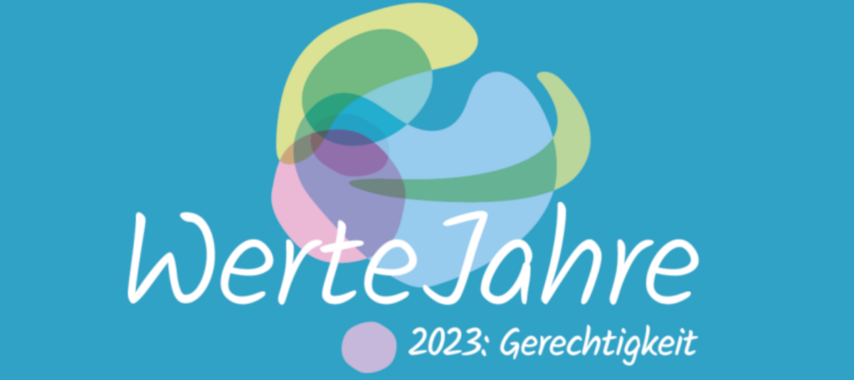 Wertejahre-Logo des Projektjahres 2023 zum Thema Gerechtigkeit