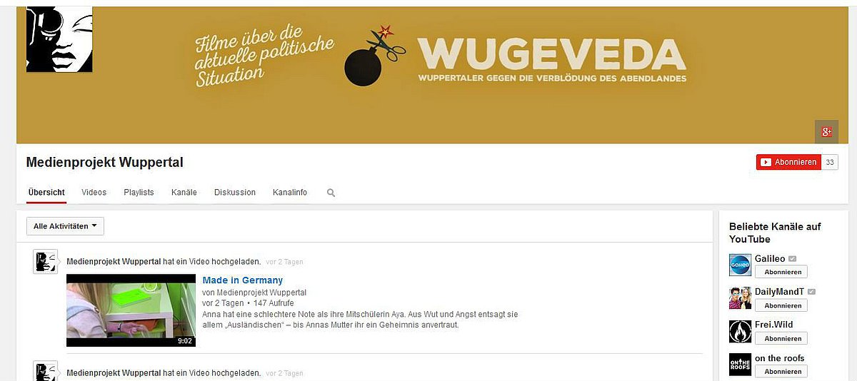 Screenshot der WUGEVEDA-Seite auf Youtube
