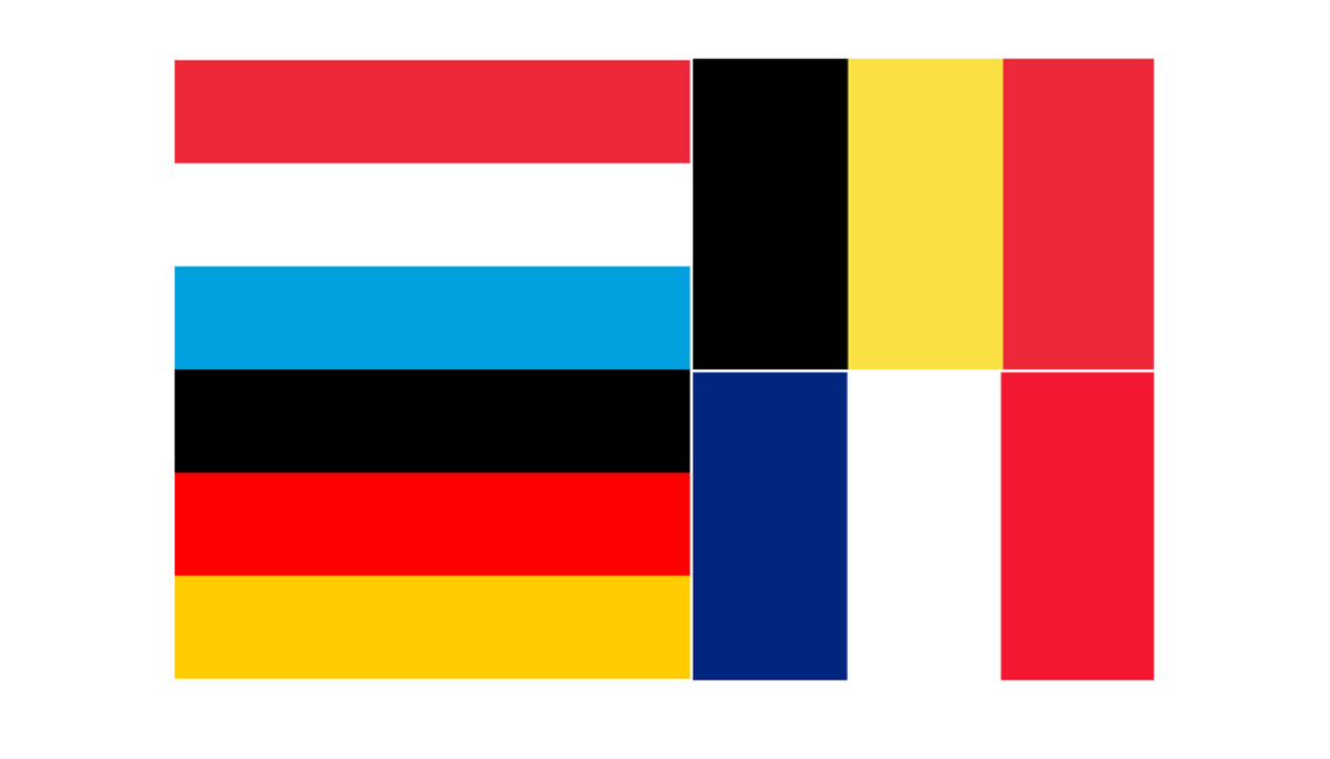 Flaggen von Luxemburg, Belgien, Frankreich und Deutschland