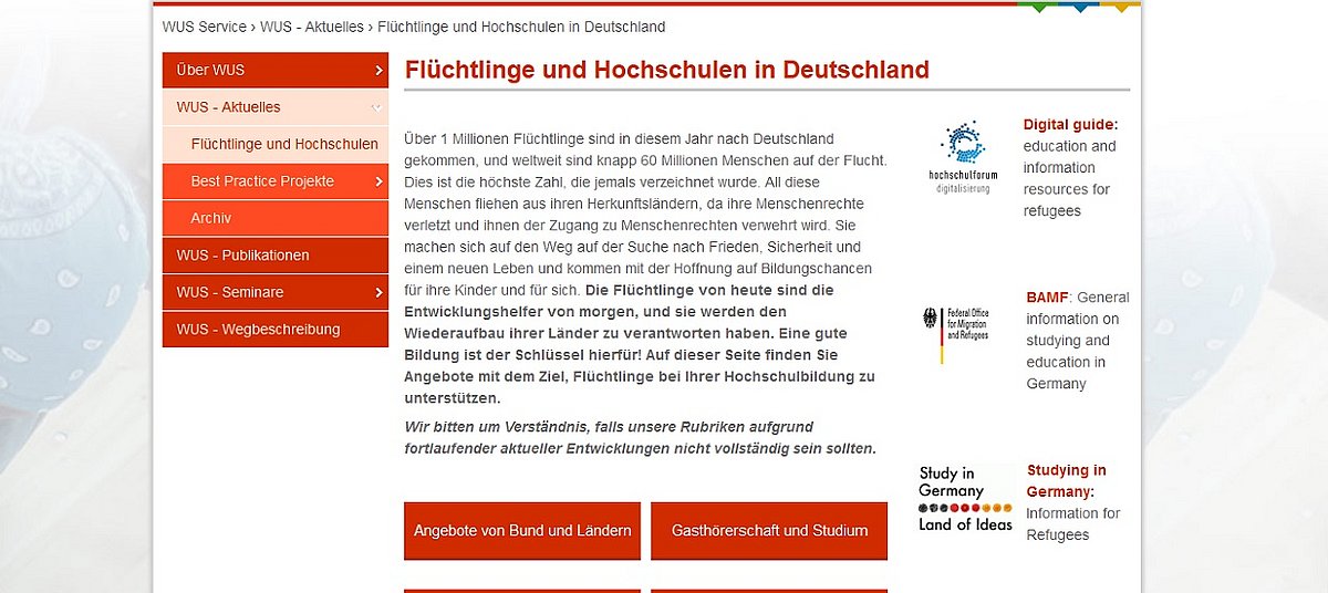 Screenshot der Internetseite von WSU Germany