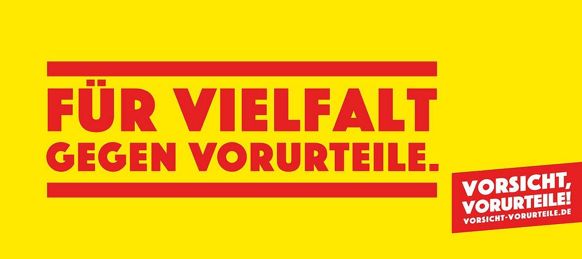 Text: "Für Vielfalt gegen Vorurteile. Vorsicht, Vorurteile! vorsicht-vorurteile.de"