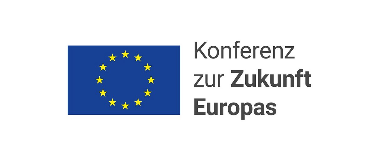 Logo: EU-Flagge links, rechts Schriftzug "Konferenz zur Zukunft Europas"