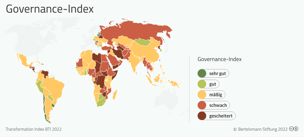 Weltkarte zum Governance Index.